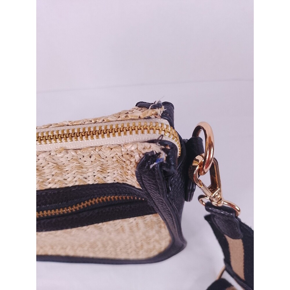 Crown Vintage Straw Crossbody Bag Woven Raffia Brown Trim Boho Purse Small - Picture 12 of 14